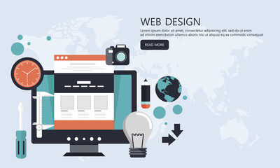 Flat design illustration concepts for web design development, logo and graphic design, design agency