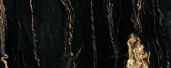 Black marble background with golden veins, polished marble quartz stone background, glossy slab...
