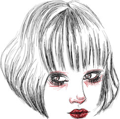 Girl with a bob cut - stylized sketch art - vector