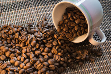 Coffee Beans Cup Background spilling over