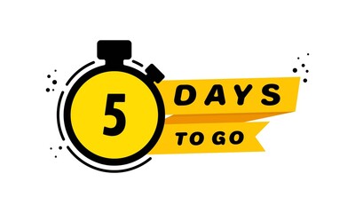 5 Days to go icon set. Announcement. Countdown left days banner. Vector on isolated white background. EPS 10