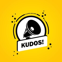 Megaphone with Kudos speech bubble banner. Loudspeaker. Label for business, marketing and advertising. Vector on isolated background. EPS 10