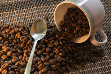 Coffee Beans Cup Background spilling over