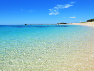 Turquoise sea and blue sky in tomori beach, Amami, Okinawa, Japan	