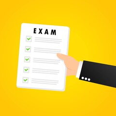 Exam paper banner. School examination. Pass the exam. Vector on isolated background. EPS 10