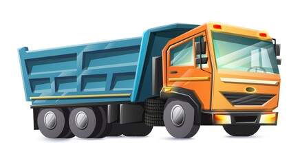 Vector cartoon style construction truck, isolated on white background.