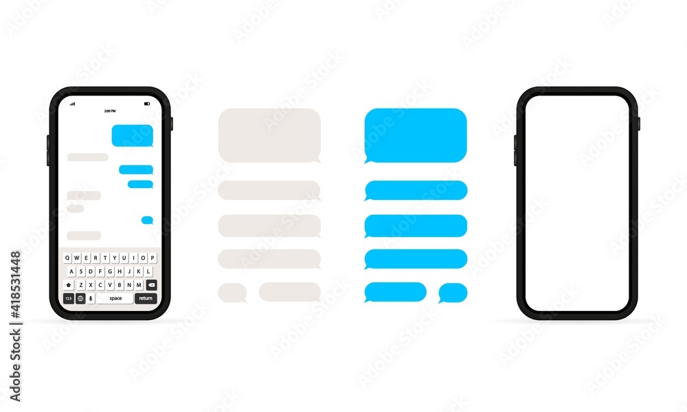 Poster chat mpck up. send message. conversation. chatting sms template bubbles. vector on isolated white ba