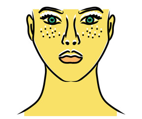 Portrait of a beautiful girl. Woman's face. Cartoon. Vector illustration.