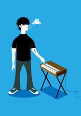 Young man playing synth vector illustration