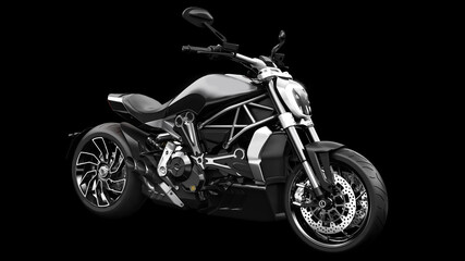 Dark black metallic chopper motorcycle 3d render