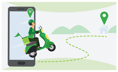 Obraz premium food delivery service concept.Order food from app in smartphone, delivery fast,direct to your home.