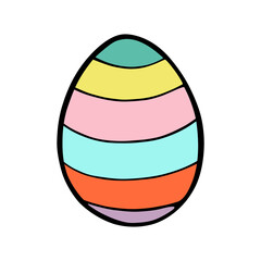 Colorful Doodle Easter Egg with curves line on white silhouette. Hand drawn cartoon style, decoration for any design. Vector illustration of kid and holiday.