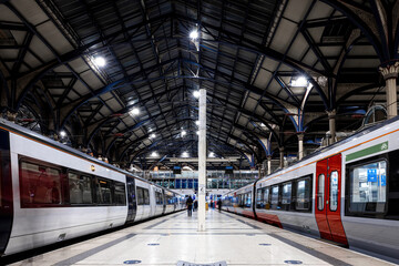 Train at Liverpool Street station, a central London railway terminus in the north-eastern corner of...