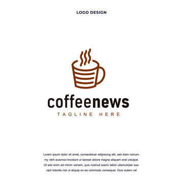 abstract newspaper with coffee mug icon logo design vector illustration. newspaper with coffee mug company branding Creative logo design