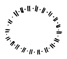A vector isolated element is a circular frame of short strokes of black lines parallel to each other with dots in between. a template for a design with a blank space inside for hand drawn text in the 