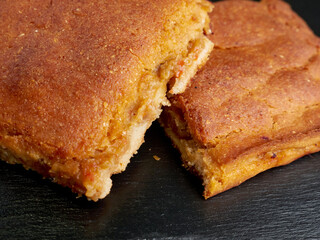 traditional galician corn pie, close up look