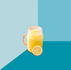 Glass of juice, lemon juice, sicilian lemon, blue, green, blue tones, green tones, refreshing, freshness, summer, colorful, cheerful, thirst, drink, drink, beverage, refreshing drink, water, wall, blu