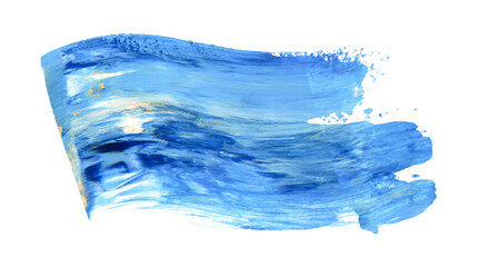 Hand drawn brush smear isolated on white. Dark blue and light blue colors. Wave shape art stroke
