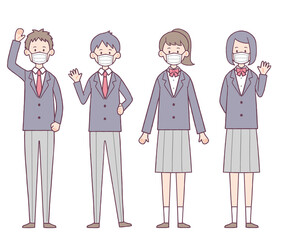 マスクをした学生服の男女