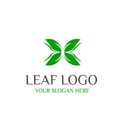 Leaves logo vector isolated on white background. Various shapes of green leaves of trees and plants. Elements for ECO  and bio logos.