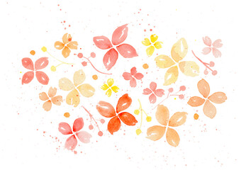 Watercolor Simple Flowers Isolated Over White Background