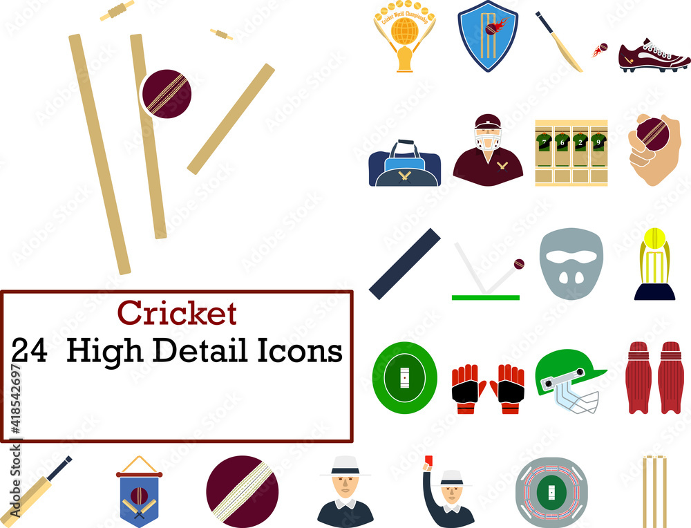 Poster cricket icon set