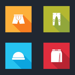 Set Men underpants, Pants, Beanie hat and Skirt icon. Vector.