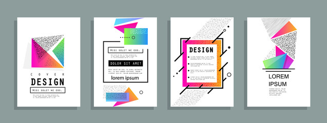 Covers templates set with graphic geometric elements. Applicable for brochures, posters, covers and banners. Vector illustrations.