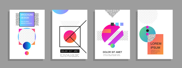 Covers templates set with graphic geometric elements. Applicable for brochures, posters, covers and banners. Vector illustrations.