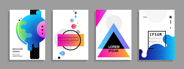 Covers templates set with graphic geometric elements. Applicable for brochures, posters, covers and banners. Vector illustrations.