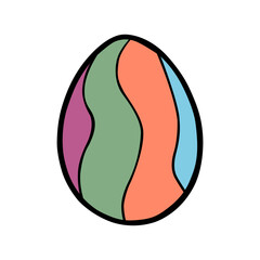 Colorful Doodle Easter Egg with wavy line on white silhouette. Hand drawn cartoon style, decoration for any design. Vector illustration of kid and holiday. 