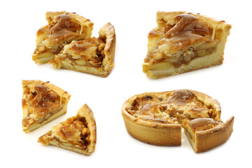 fresh apple pie pieces on a white background