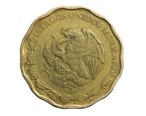 Mexico fifty peso coin on a white isolated background