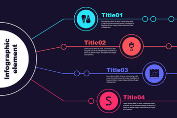 Set Rubber flippers for swimming, Spring scale, Aquarium and Worm. Business infographic template. Vector. © vector_v