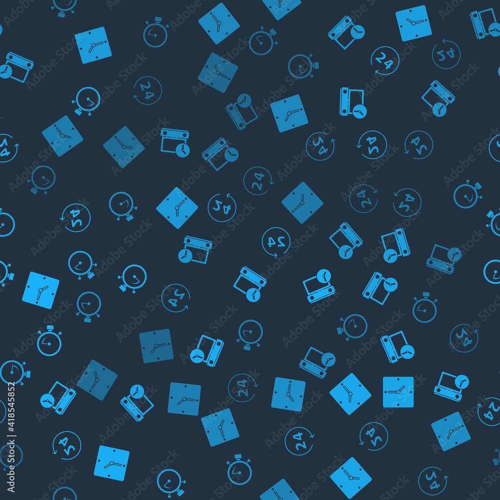 Poster set clock, calendar and clock, 24 hours and stopwatch on seamless pattern. vector.