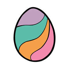 Colorful Doodle Easter Egg with wavy line on white silhouette. Hand drawn cartoon style, decoration for any design. Vector illustration of kid and holiday.