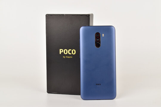 Poco smartphone with box  on white background, pocophone