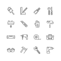 Building, construction and home repair tools icons