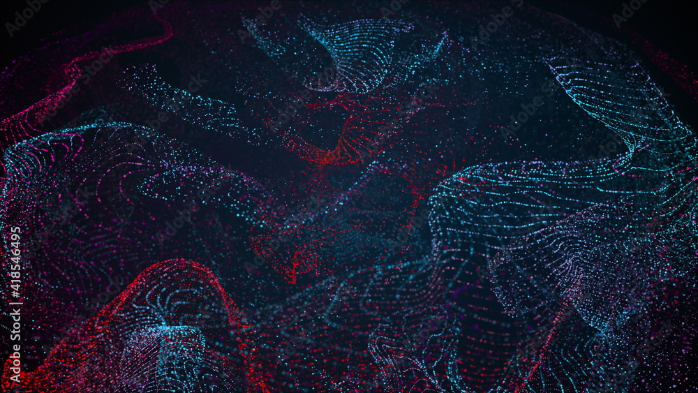 Poster computer generated vortex of particles. 3d rendering of gaseous space backdrop