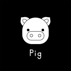 Outlined cute pig face. Little pig in cartoon style. Vector illustration