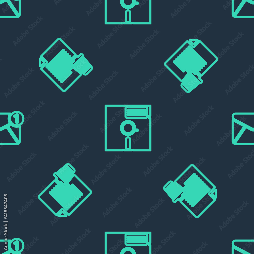 Poster set line floppy disk in the 5.25-inch, delete file document and new, email incoming message on seaml