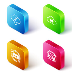 Set Isometric line Cloud download music, Music streaming service, Refund money and Car sharing icon. Vector.