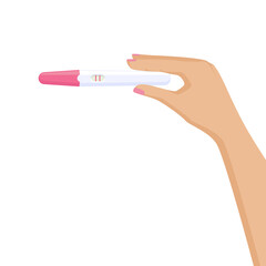 Positive pregnancy or ovulation test in woman hand. Flat vector illustration.