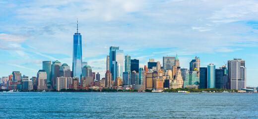 Manhattan panoramic skyline. New York City, USA. Office buildings and skyscrapers at Lower...
