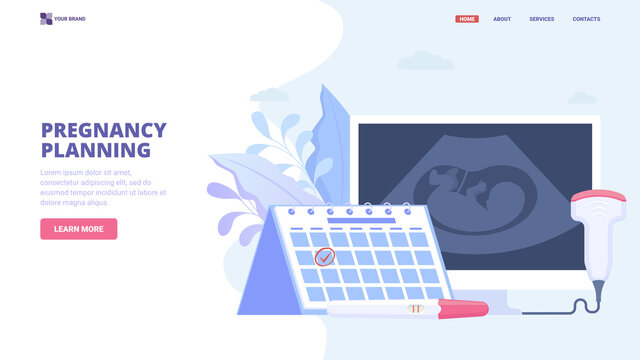 Pregnancy planing, pregnancy management, ultrasound, prenatal diagnostics, assisted reproductive technology. Concept for medical clinic, hero image, banner, landing page, web page, site design.