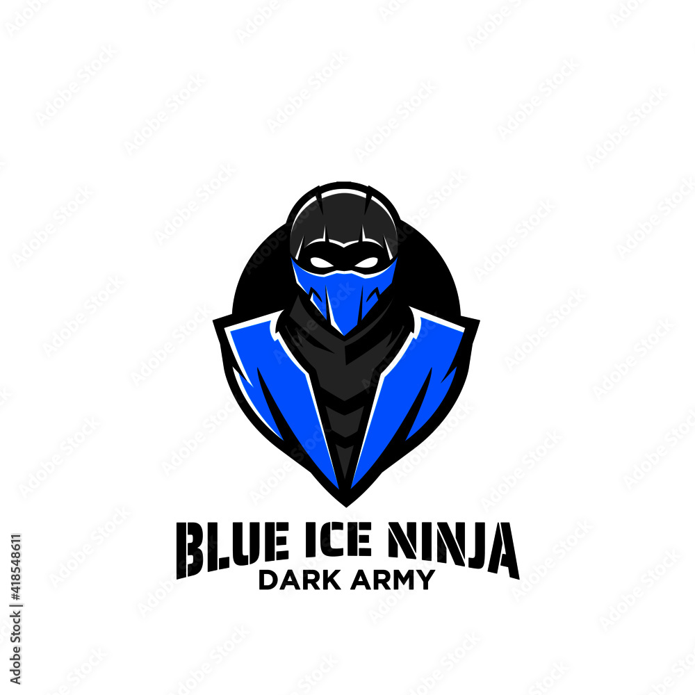 Wall mural blue ice ninja mask logo icon design