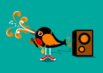 Bird singing with gold chain vector illustration