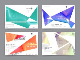 Fototapeta premium Covers templates set with graphic geometric elements. Applicable for brochures, posters, covers and banners. Vector illustrations.