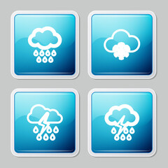 Set line Cloud with rain, snow, and lightning and icon. Vector.