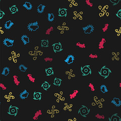 Set line Cloudy with snow, Tornado, Storm and Wind and rain on seamless pattern. Vector.